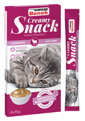 Super Benek Creamy Snack. Płynna przekąska dla kotów z jagnięciną (4 x15 g)