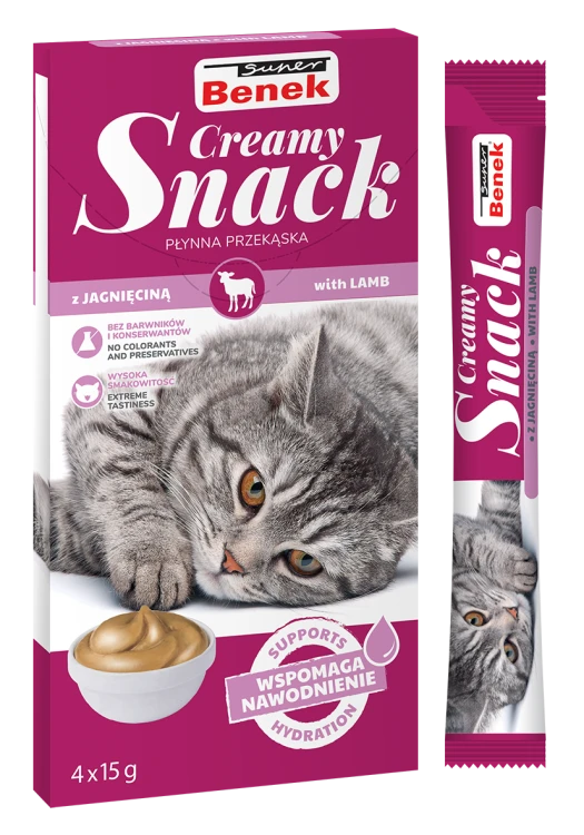 Super Benek Creamy Snack. Płynna przekąska dla kotów z jagnięciną (4 x15 g)