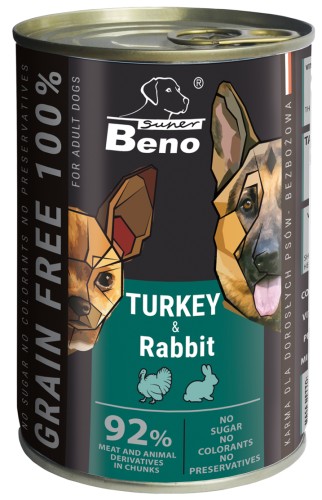 Super Beno PIES bezzbożowe kąski z indykiem i królikiem w sosie 415g