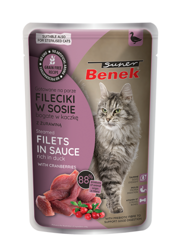 Super Benek Bezzbożowe fileciki gotowane na parze bogate w kaczkę, z żurawiną w sosie 85 g