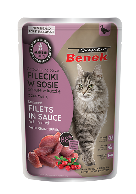 Super Benek Bezzbożowe fileciki gotowane na parze bogate w kaczkę, z żurawiną w sosie 85 g